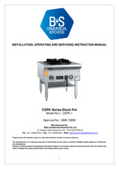 B+S CSPK Series Installation, Operating And Servicing Instruction Manual