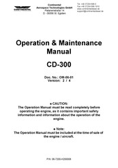 Continental Refrigerator CD-300 Operation & Maintenance Manual