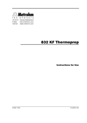 Metrohm 832 KF Thermoprep Instructions For Use Manual