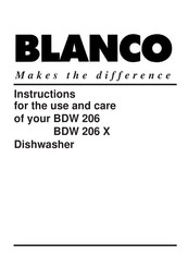 Blanco BDW 206 Instructions For The Use And Care