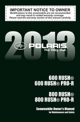 Polaris 800 RUSH 2013 Owner's Manual For Maintenance And Safety