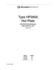 Barnstead HP2624R Operation Manual And Parts List