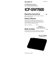 Sony ICF-SW7600 Operating Instructions Manual