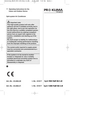 ProKlima Split 1200 FLAT EQ C+H Operating Instructions Manual