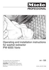 Miele Professional PW 6055 Vario Operating And Installation Instructions