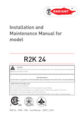 Radiant R2K 24 Installation And Maintenance Manual