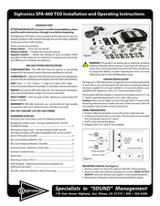 Sigtronics SPA-600 Installation And Operating Instructions