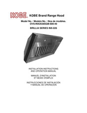 KOBE OVS-INX2636SQB-600-40 Installation Instructions And Operation Manual