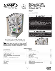 Lennox SL280UH100NV60C Installation Instructions Manual