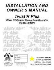 Allstar Twist'R Plus RS4000 Installation And Owner's Manual