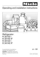 Miele K 34122 i Operating And Installation Instructions