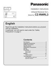 Panasonic CZ-RWRL3 Installation Instructions Manual