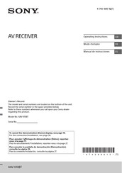 Sony XAV-V10BT Operating Instructions Manual