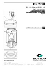 Hanskamp MultiFill 003-561-005 Assembly, Installation And Operation Instructions