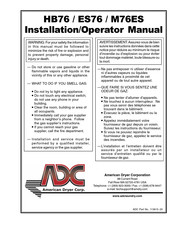 American Dryer Corp. M76ES Installation & Operator's Manual