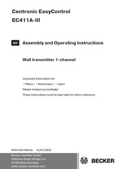 Becker Centronic EasyControl EC411A-III Assembly And Operating Instructions Manual