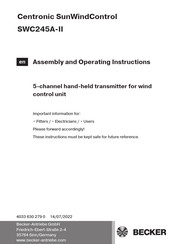 Becker Centronic SunWindControl SWC245A-II Assembly And Operating Instructions Manual