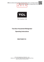 Tcl RB275GM1110 Operating Instructions Manual