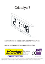 Bodet Cristalys 7 Installation And Operating Instructions Manual