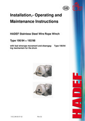 HADEF 192/98 Installation, Operating And Maintenance Instructions