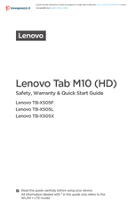 Lenovo TB-X505F Safety, Warranty & Quick Start Manual