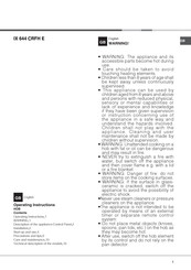 Hotpoint IX 644 CRFH Operating Instructions Manual