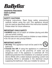 BaByliss GRAPHITE PRECISION E987U Manual
