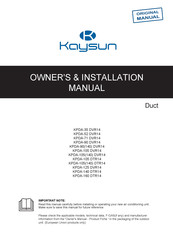 Kaysun KPDA-105 DTR14 Owners & Installation Manual