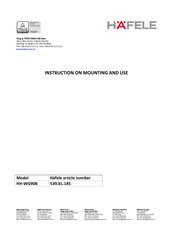 Hafele 539.81.185 Instruction On Mounting And Use Manual