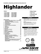 Archer Highlander HLR-3-063PT Installation, Operating And Service Instructions