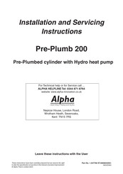 Alpha Pre-Plumb 20 Installation And Servicing Instruction