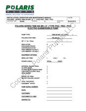 Polaris TBM 200 MH Series Installation, Operation And Maintenance Manual