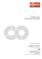BUSCH COBRA BC 0100 F Installation And Maintenance Instructions Manual