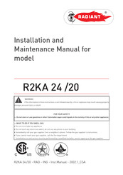 Radiant R2KA 24 /20 Installation And Maintenance Manual