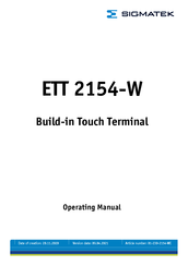 SIGMATEK ETT 2154-W Operating Manual