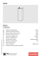Kwc FRANKE ANIMA ANMX-S1 Installation And Operating Instructions Manual
