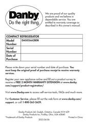 Danby DAG026A2BDB Manual