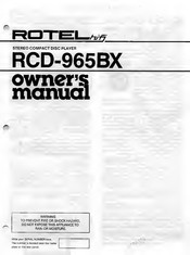 Rotel RCD-965BX Owner's Manual