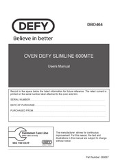 Defy DBO464 User Manual