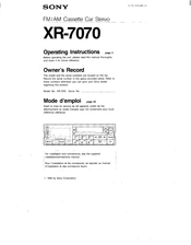 Sony XR-7070 Operating Instructions Manual