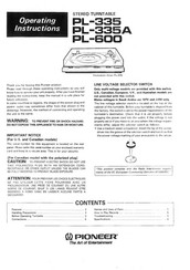 Pioneer PL-335 Operating Instructions Manual