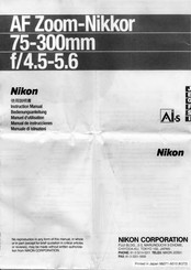 Nikon AF Zoom-Nikkor 75-300mm f/4.5-5.6 Instruction Manual