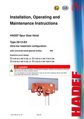 HADEF 29/12-EX Installation, Operating And Maintenance Instructions For The Installer And The User