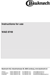 Bauknecht WAE 8749 Instructions For Use Manual