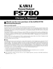 Kawai FS780 Owner's Manual