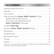 Hoover REACT UH73301FDI Manual