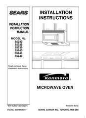 Sears Kenmore 85239 Installation Instructions Manual