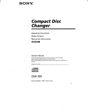 Sony CDX-705 - Compact Disc Changer System Operating Instructions Manual