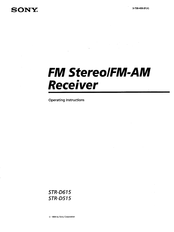 Sony STR-D615 - Fm-am Receiver Operating Instructions Manual