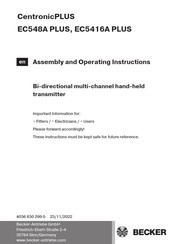 Becker CentronicPLUS EC5416A PLUS Assembly And Operating Instructions Manual